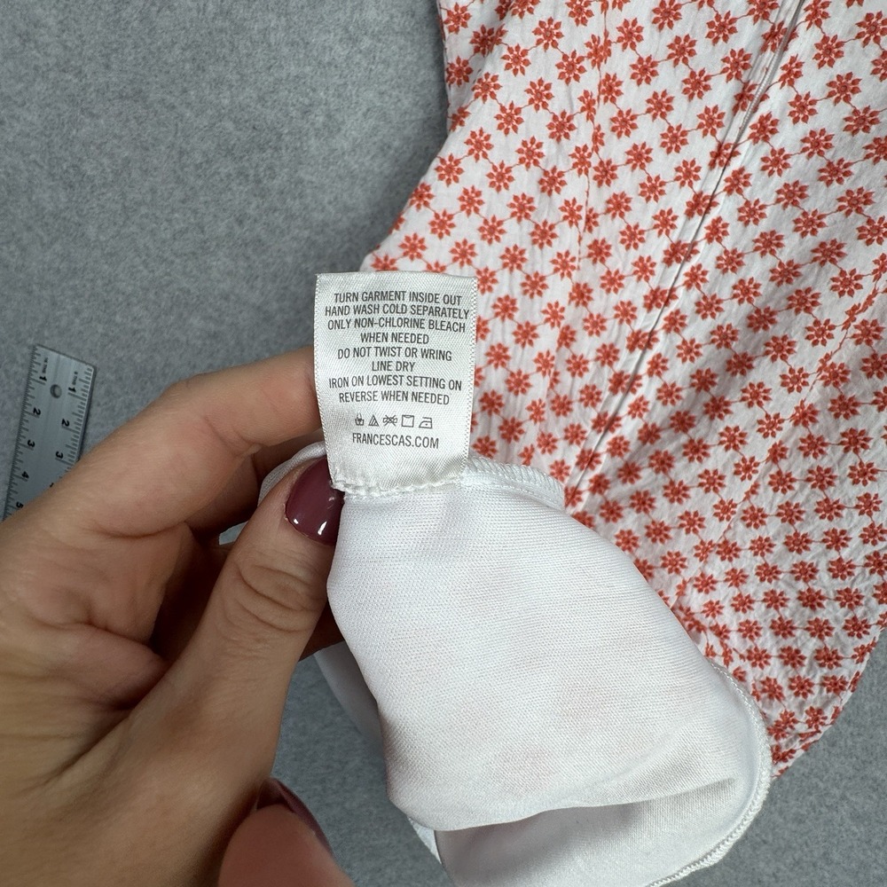 Mi Ami Floral Print Mini Dress Size M White Orange Cotton Lined Spaghetti Strap - Picture 12 of 13
